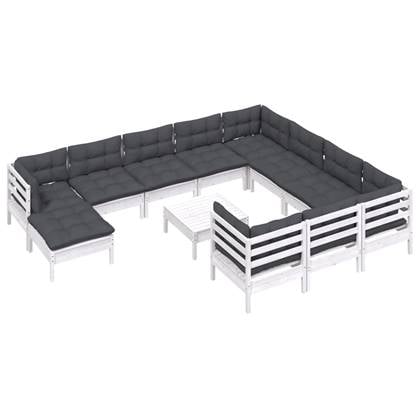 vidaXL 12-delige Loungeset met kussens grenenhout wit