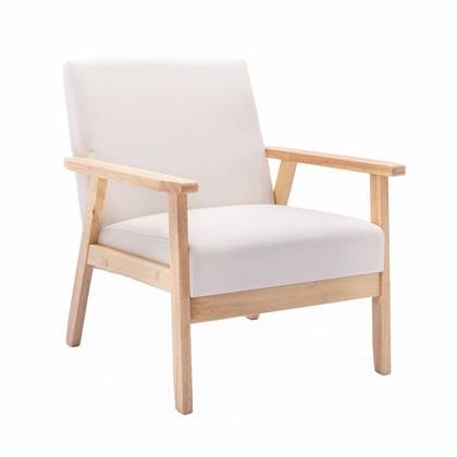 sweeek - Houten fauteuil met stoffen zitting Crème