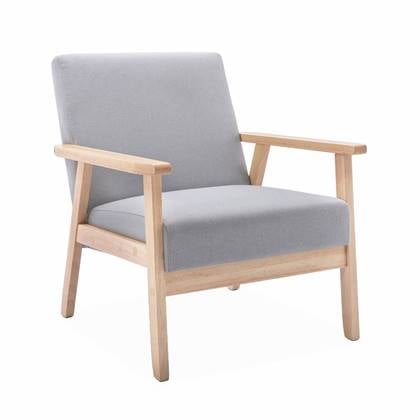 sweeek - Houten fauteuil met stoffen zitting Grijs