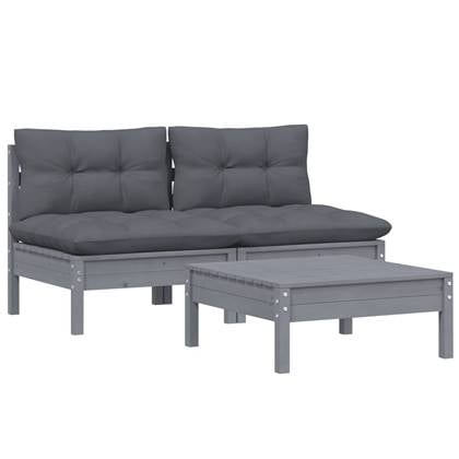 vidaXL 3-delige Loungeset met antracietkleurige kussens grenenhout