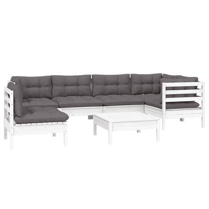 vidaXL 7-delige Loungeset met kussens grenenhout wit