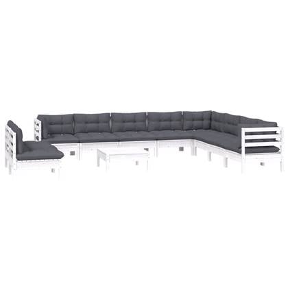 vidaXL 11-delige Loungeset met kussens massief grenenhout wit