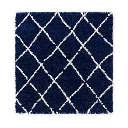 Boho&me Vierkant hoogpolig vloerkleed ruiten Artisan - marineblauw|wit