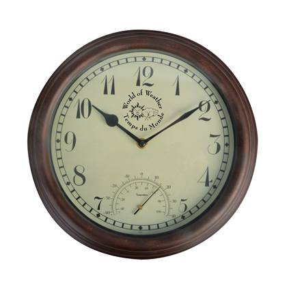 Esschert Buitenklok met Thermometer Ø 31 cm Bruin