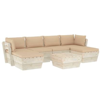 vidaXL 7-delige Loungeset met kussens pallet vurenhout