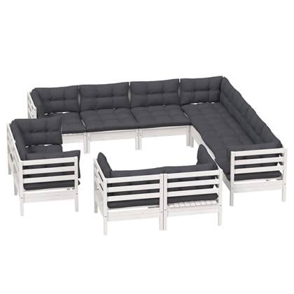 vidaXL 11-delige Loungeset met kussens massief grenenhout wit