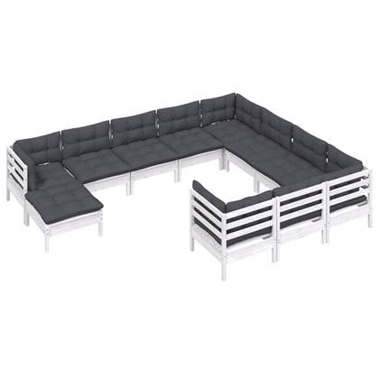 vidaXL 11-delige Loungeset met kussens grenenhout wit