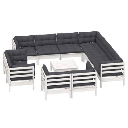 vidaXL 12-delige Loungeset met kussens massief grenenhout wit