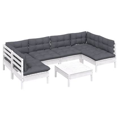 vidaXL 7-delige Loungeset met kussens massief grenenhout wit