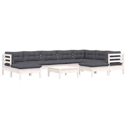 vidaXL 10-delige Loungeset met kussens massief grenenhout wit