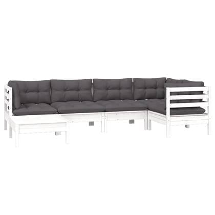 vidaXL 6-delige Loungeset met kussens massief grenenhout wit