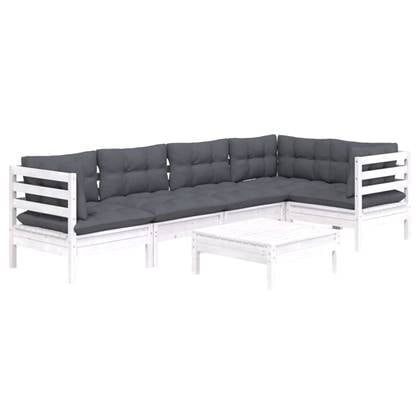 vidaXL 6-delige Loungeset met kussens grenenhout wit