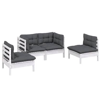 vidaXL 4-delige Loungeset met kussens massief grenenhout