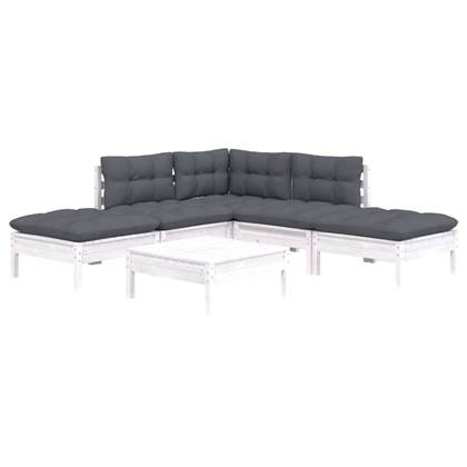 vidaXL 6-delige Loungeset met kussens grenenhout wit