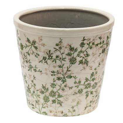 Clayre & Eef Bloempot Ø 22x20 cm Groen Beige Keramiek Bloemen