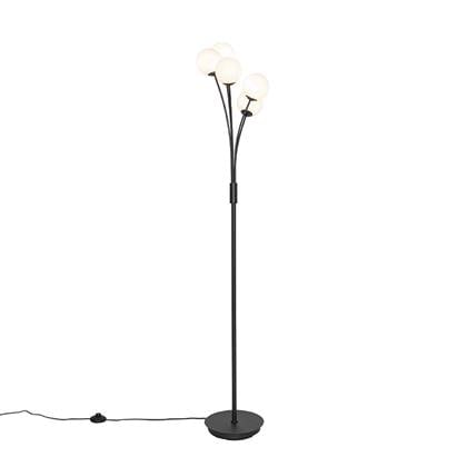 QAZQA Moderne vloerlamp zwart met opaal glas 5-lichts - Athens