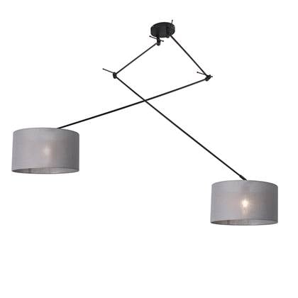 QAZQA Hanglamp zwart met kap 35 cm grijs verstelbaar 2-lichts - Blitz