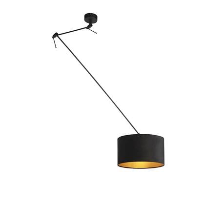 QAZQA Hanglamp zwart met velours kap zwart met goud 35 cm - Blitz