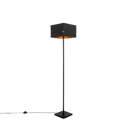 QAZQA Moderne vloerlamp met goud vierkant - VT 1 Zwart