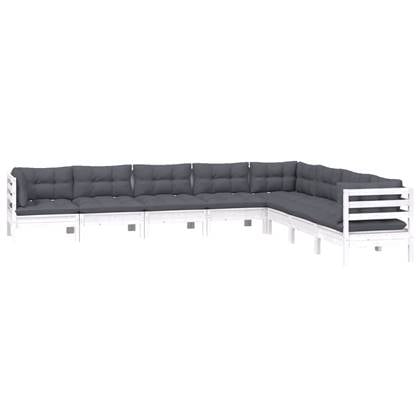 vidaXL 8-delige Loungeset met kussens massief grenenhout wit