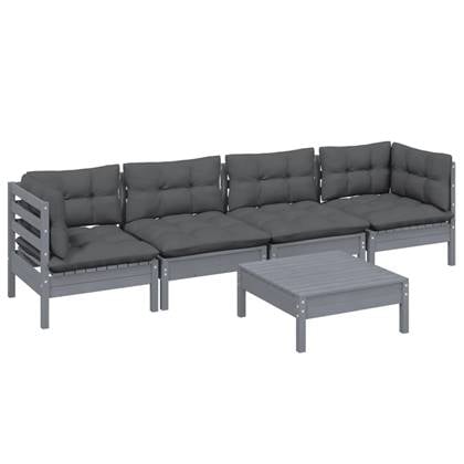 vidaXL 5-delige Loungeset met kussens massief grenenhout