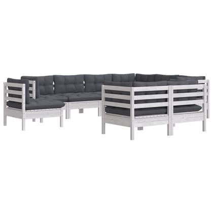 vidaXL 9-delige Loungeset met kussens massief grenenhout wit