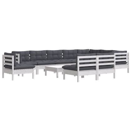 vidaXL 11-delige Loungeset met kussens massief grenenhout wit