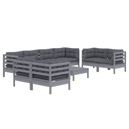 vidaXL 9-delige Loungeset met kussens massief grenenhout