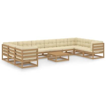 vidaXL 11-delige Loungeset met kussens massief grenenhout honingbruin