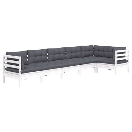 vidaXL 6-delige Loungeset met kussens grenenhout wit