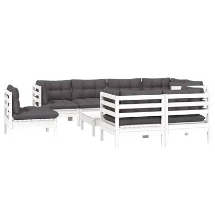 vidaXL 9-delige Loungeset met kussens massief grenenhout wit