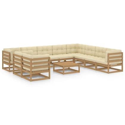 vidaXL 11-delige Loungeset met kussens massief grenenhout honingbruin