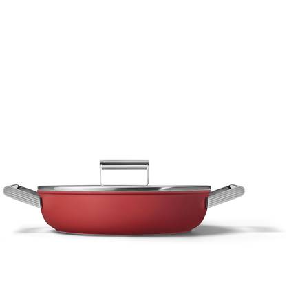 SMEG smoorpan 28cm - Anti aanbak - Glazen deksel - Rood mat