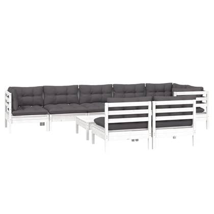 vidaXL 9-delige Loungeset met kussens massief grenenhout wit