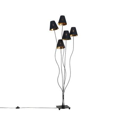 QAZQA Design vloerlamp zwart met goud 5-lichts - Melis