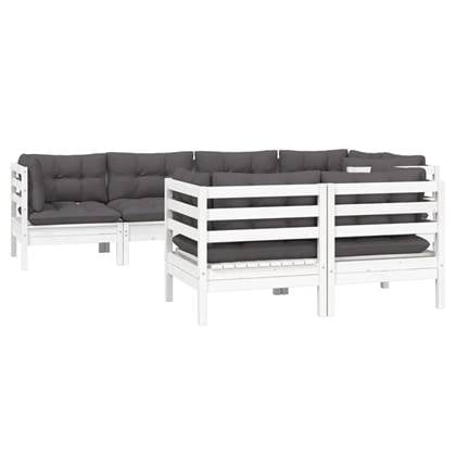 vidaXL 7-delige Loungeset met kussens massief grenenhout wit