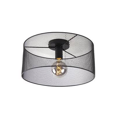 QAZQA Plafondlamp drum-mesh Zwart Industrieel D 40cm