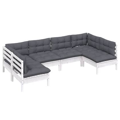 vidaXL 6-delige Loungeset met kussens massief grenenhout wit