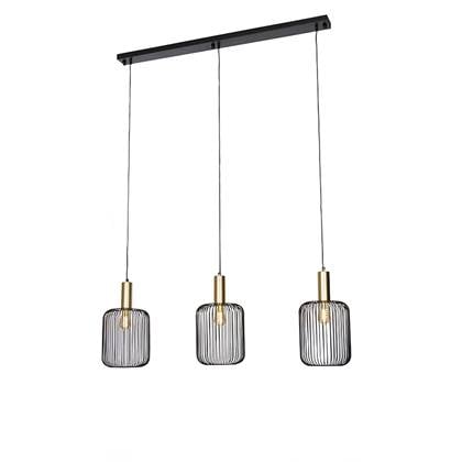 QAZQA Design hanglamp zwart met goud 3-lichts - Mayelle