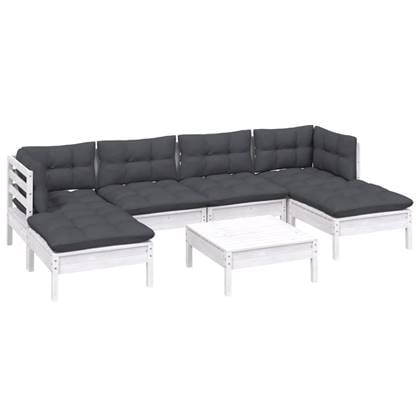 vidaXL 7-delige Loungeset met kussens grenenhout wit