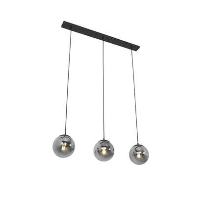 QAZQA Art deco hanglamp zwart en smoke glas 3-lichts - Pallon