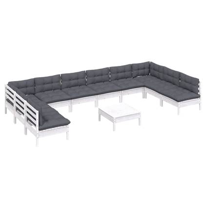 vidaXL 11-delige Loungeset met kussens massief grenenhout wit