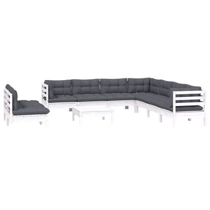 vidaXL 10-delige Loungeset met kussens massief grenenhout wit