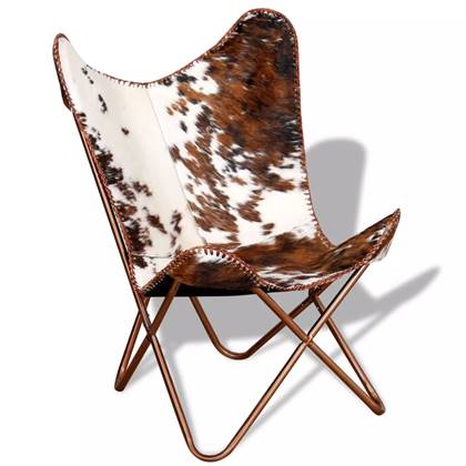 vidaXL Vlinderstoel echt rundleer bruin en wit