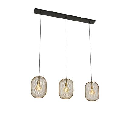 QAZQA Moderne hanglamp messing en zwart 3-lichts - Waya Mesh