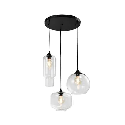 QUVIO Hanglamp glas 3-lichts rond zwart - QUV5125L-BLACK Transparant