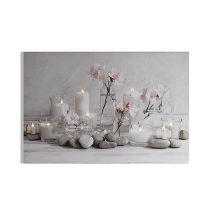 Art for the Home Rustgevende Kaarsen LED canvas 60x90 cm Grijs, Wit