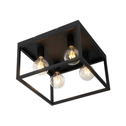 QAZQA Plafondlamp cage Zwart Industrieel L 40cm