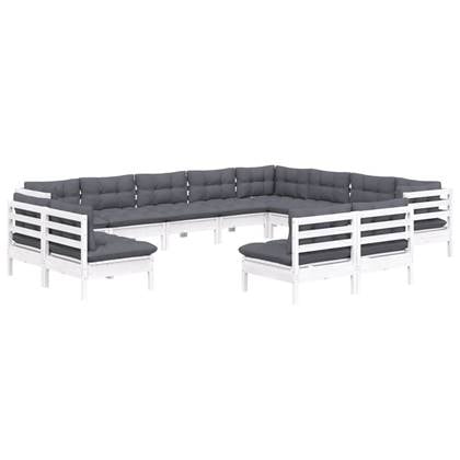 vidaXL 12-delige Loungeset met kussens massief grenenhout wit