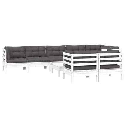 vidaXL 9-delige Loungeset met kussens massief grenenhout wit